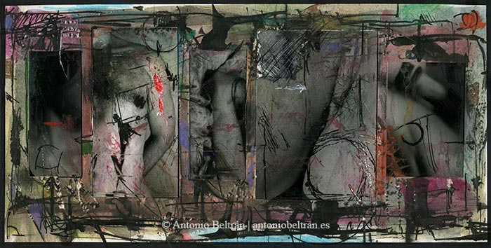 fragmentos cuerpos desnudos collage dibujo poesia antonio beltran