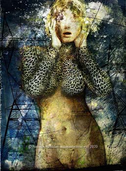 mujer desnuda monte de venus y torres de electricidad erotica collage poesia arte antonio beltran