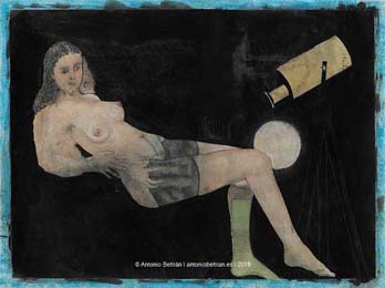 mujer desnuda y telescopio erotica dibujo poesia arte subvertising contrapublicidad antonio beltran