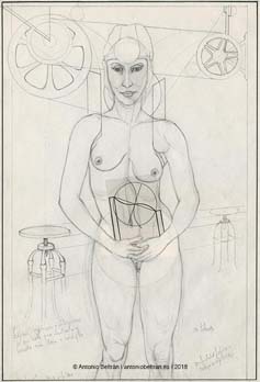mujer desnuda con trofeo erotica collage dibujo poesia arte antonio beltran
