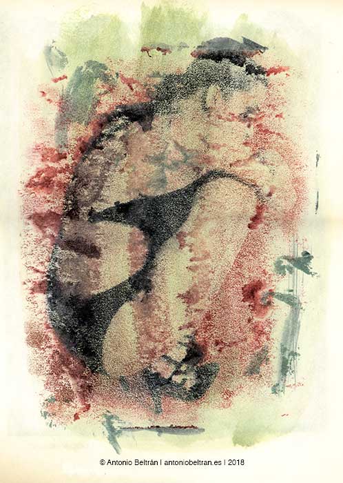 mujer en cuclillas imagen gastada tranferencia de imagen collage poesia arte buñuel antonio beltran
