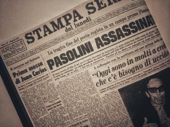 portada del periódico Stampa Sera con la noticia del asesinato de Pasolini