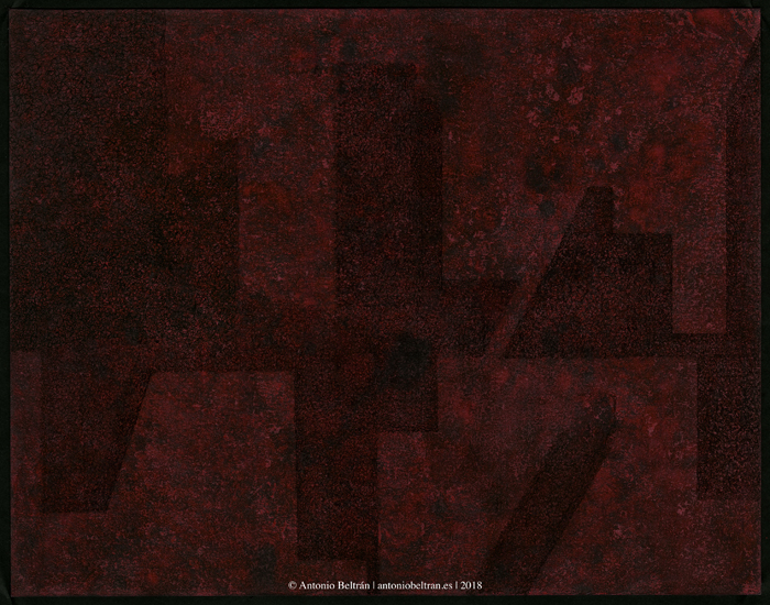 estructura roja aleatorio monotipo tinta collage abstracto arte dibujo antonio beltran