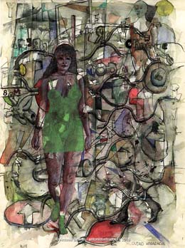 mujer caminando erotica desnudo collage dibujo poesia arte antonio beltran