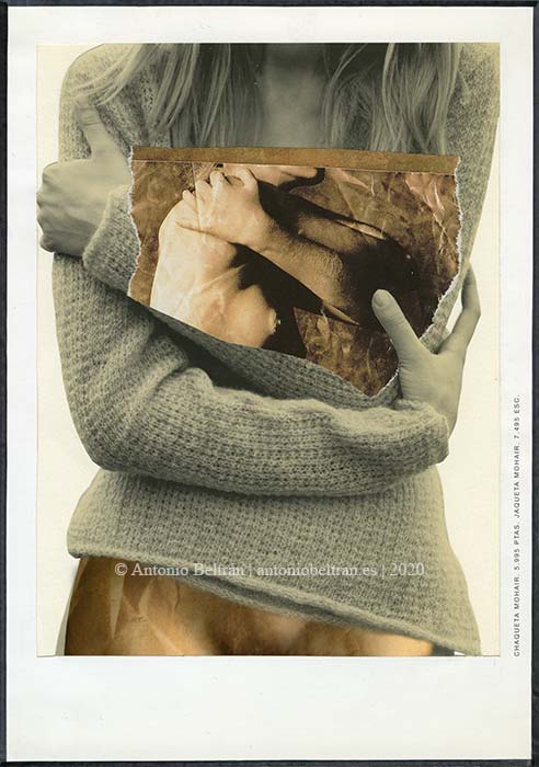mujer brazos cruzados jersey mohair erotica desnudo collage poesia arte subvertising contrapublicidad antonio beltran