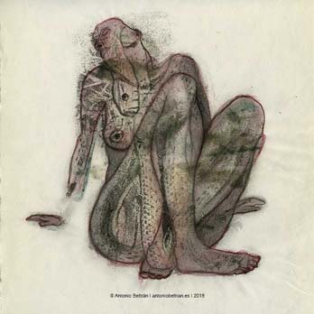 mujer desnuda piel de serpiente erotica desnudo collage poesia antonio beltran