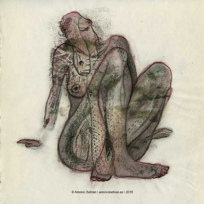 mujer desnuda piel de serpiente erotica collage poesia antonio beltran