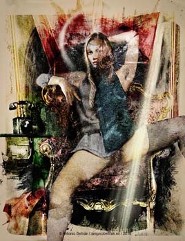 mujer mostrando la vulva en sofa erotica desnudo collage dibujo digital poesia arte subvertising contrapublicidad