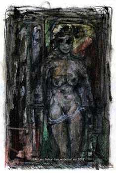 mujer balcon erotica desnudo dibujo poesia arte
