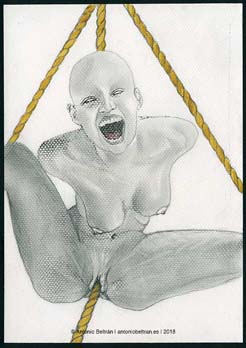mujer desnuda atada dibujo collage erotica biopolitica subvertising contrapublicidad antonio beltran